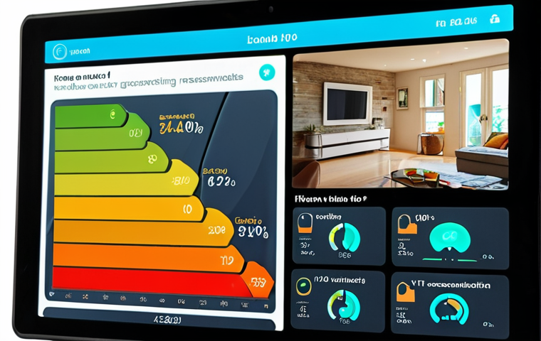 A smart home dashboard displaying real-time energy consumption data from various IoT sensors, with AI-powered recommendations for personalized energy saving tips. The scene should convey a sense of technological sophistication and eco-consciousness.